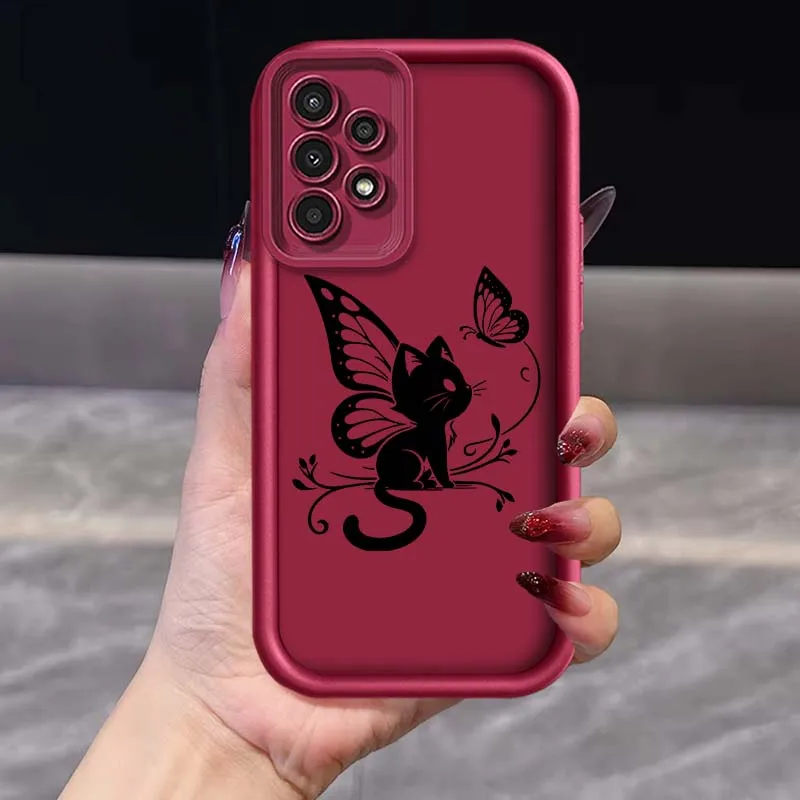 Cute Art Cat Cover For Samsung Galaxy A56 A16 A55 A35 A25 A73 A71 5G 5G 4G Eye Ladder Phone Case