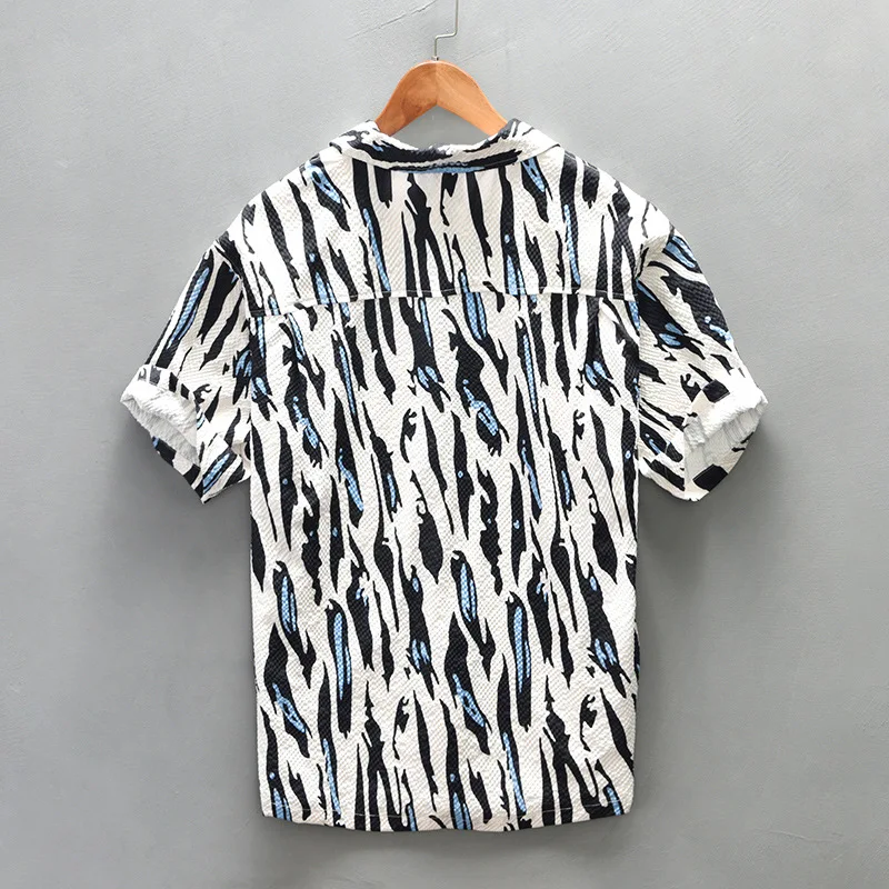 Camisa estampada de alta gama para hombre, Blusa de manga corta con solapa, ropa de calle Vintage, Playa hawaiana, verano, Z229