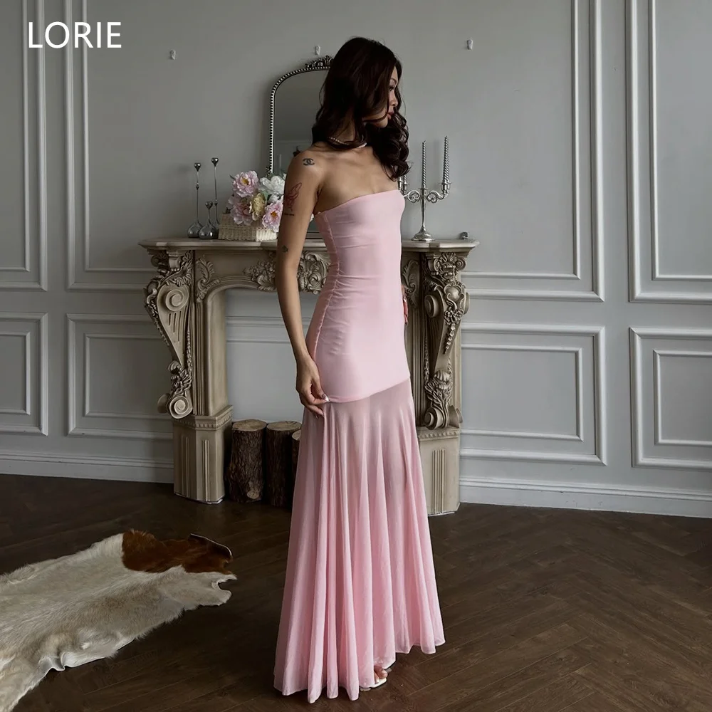 

LORIE Charming Pink Chiffon Party Dresses Strapless Sleeveless Evening Prom Dress Draped A-Line Prom Gowns Customized