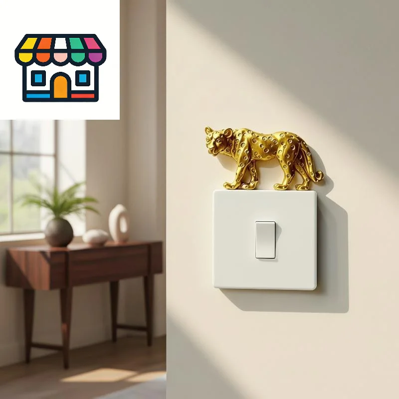 Leopard Light Switch Decoration Self-Adhesive Resin Leopard Figurine Detachable Wall Decor for Home Bedroom Living Room