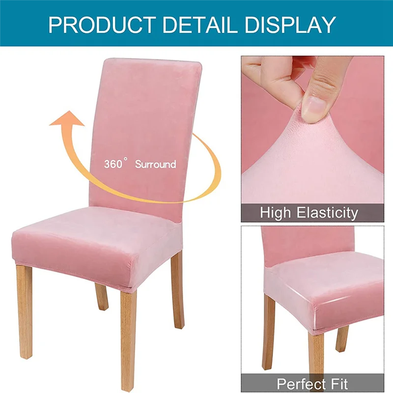 A04I 2 قطعة أغطية كراسي لكراسي تناول الطعام، مع أغطية كراسي طعام مخملية مرنة أغطية كراسي للمطبخ، وردي