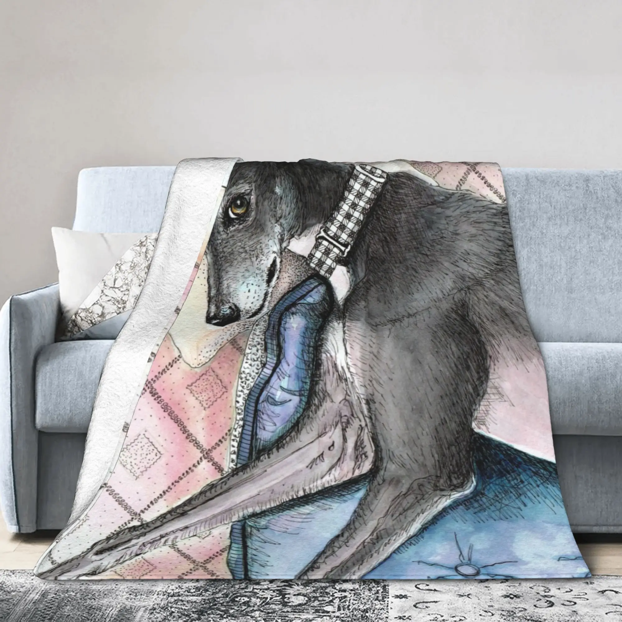 Custom Lazy Greyhound Blankets Warm Flannel Whippet Sighthound Dog Throw Blanket for Home Bedroom Sofa
