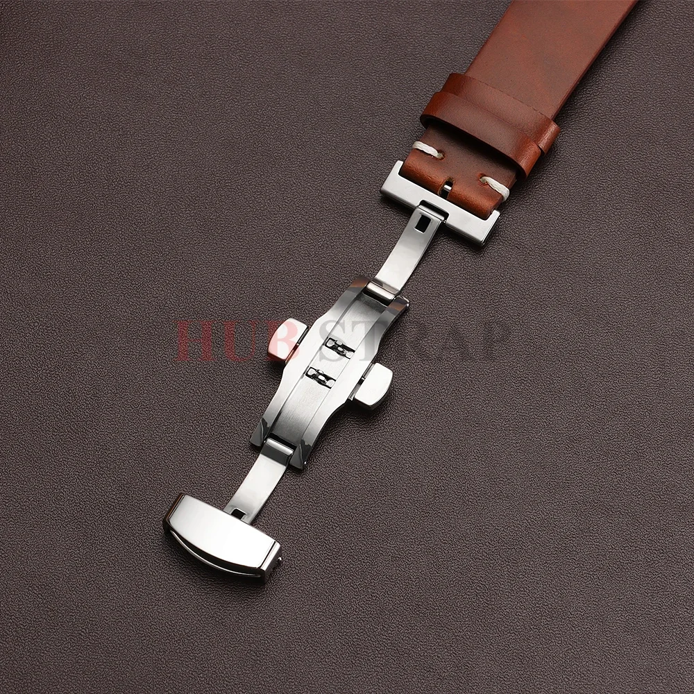 18mm 20mm 22mm Armband für Seiko Vintage Öl-Wachs-Leder Uhrenarmband Herren Damen Schmetterlingsverschluss Genähtes Rindslederband für Omega – Detail 4