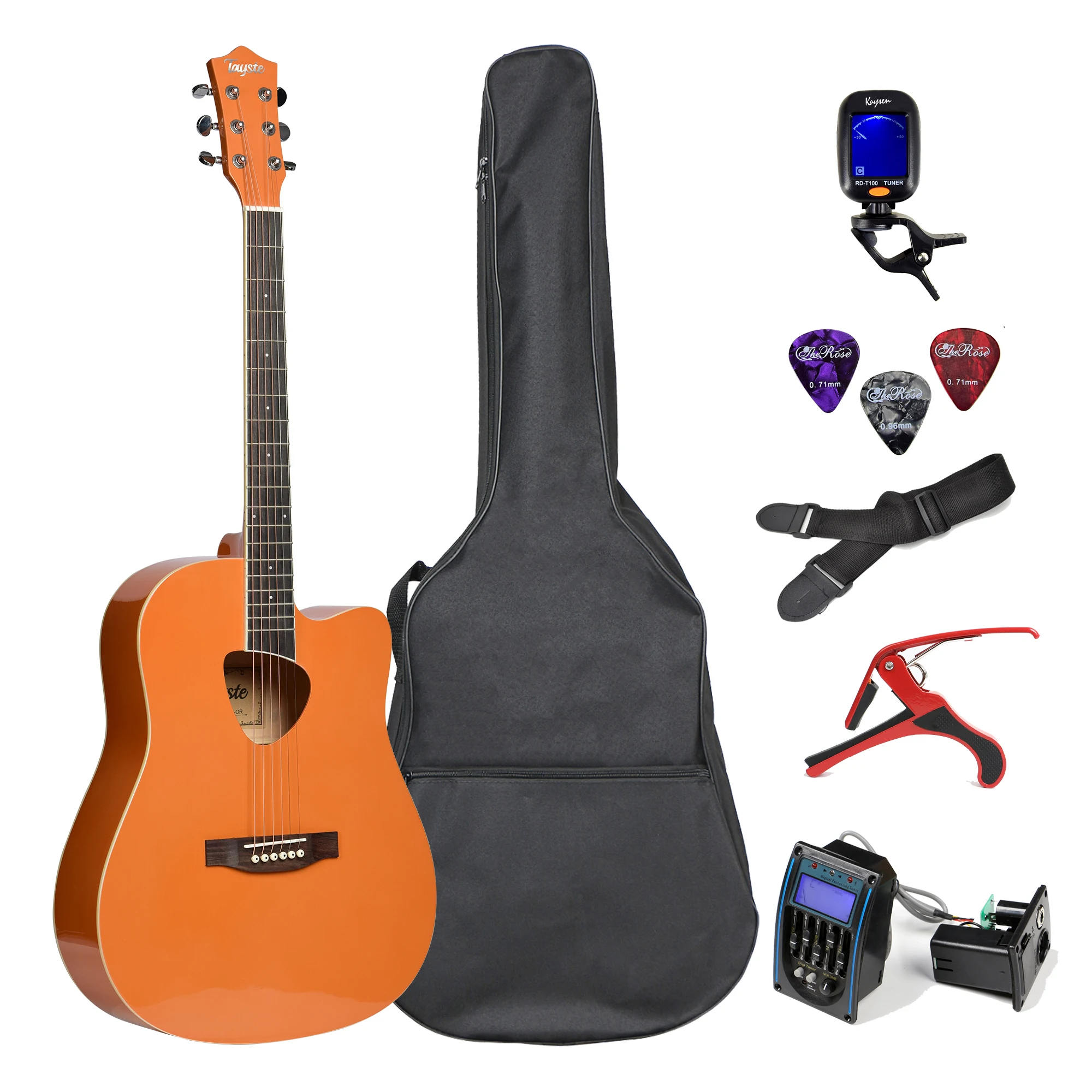 41inch Glossy Guitar Pick Design Sound Hole Acoustic Electric Guitar With EQ-LC5 And Bag, Tuner, Picks. Strap, Capo