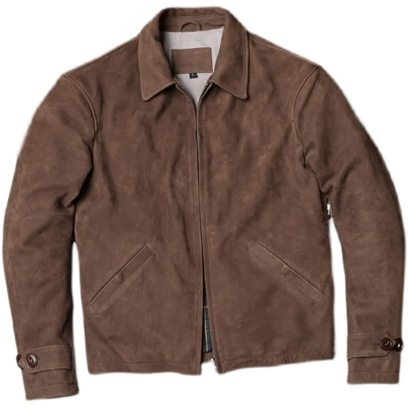 

Light Brown Autumn Leather Jacket Men Retro Casual Style Plus Size 5XL Genuine Natural Cow Suede Leather Coat