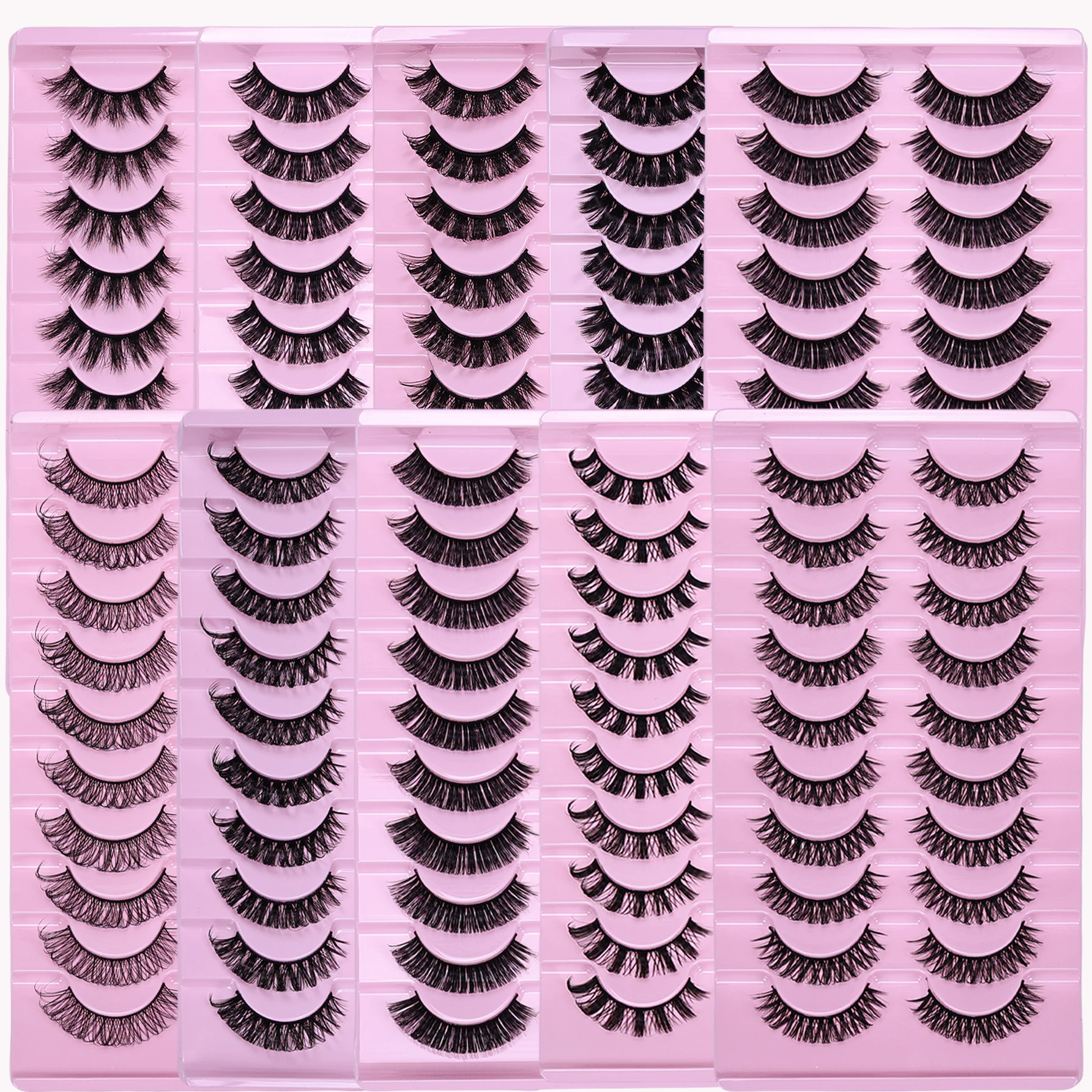D-Curl Russische Streifenwimpern Flauschige Volumen-Falschwimpern D-Curl Dramatische Unordentliche Katzenaugen-Wimpern Make-up Kunstwimpern – Detail 5