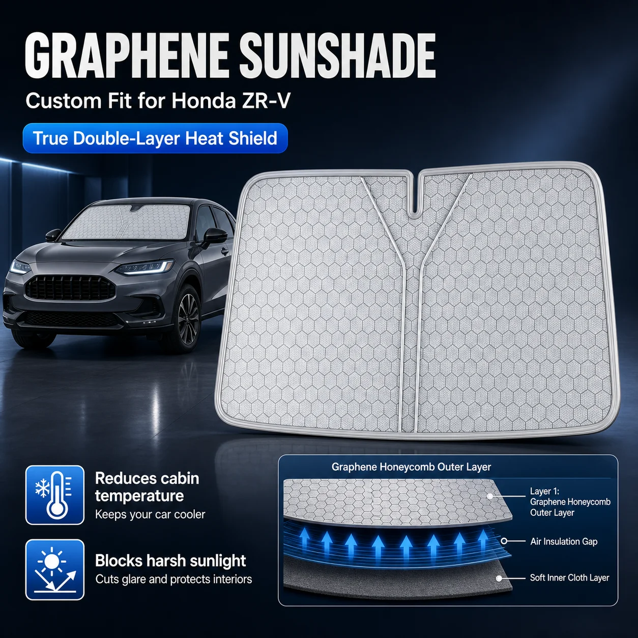 For Honda ZR-V Graphene Windshield Sunshade Custom Fit Car Sunshade UV Sun Protection Car Interior Accessories
