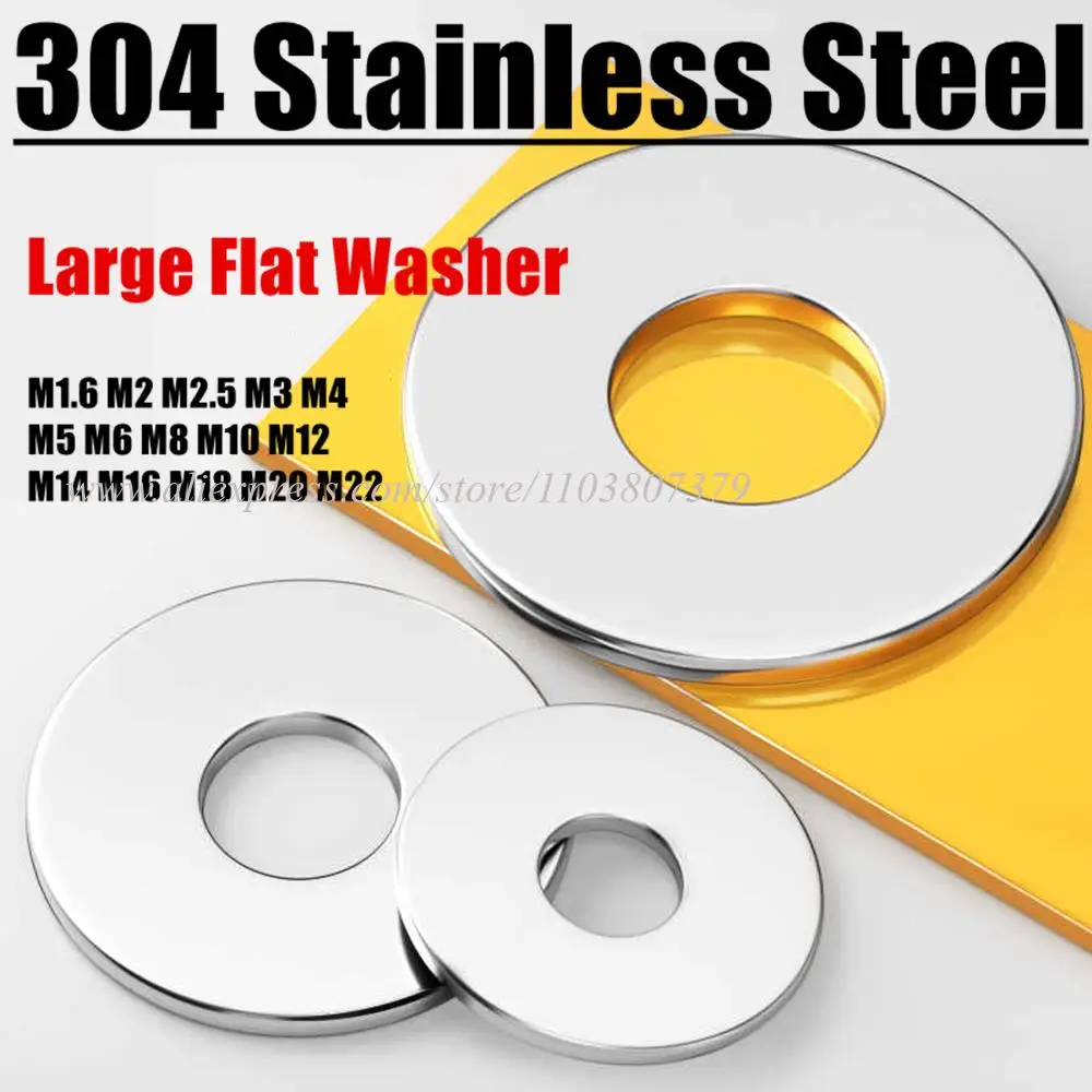 

M1.6/ M2/ M2.5/ M3/ M4/ M5/ M6/ M8-M22 Large Flat Washer 304 Stainless Steel Big Metal Gasket Meson Plain Washers Din9021