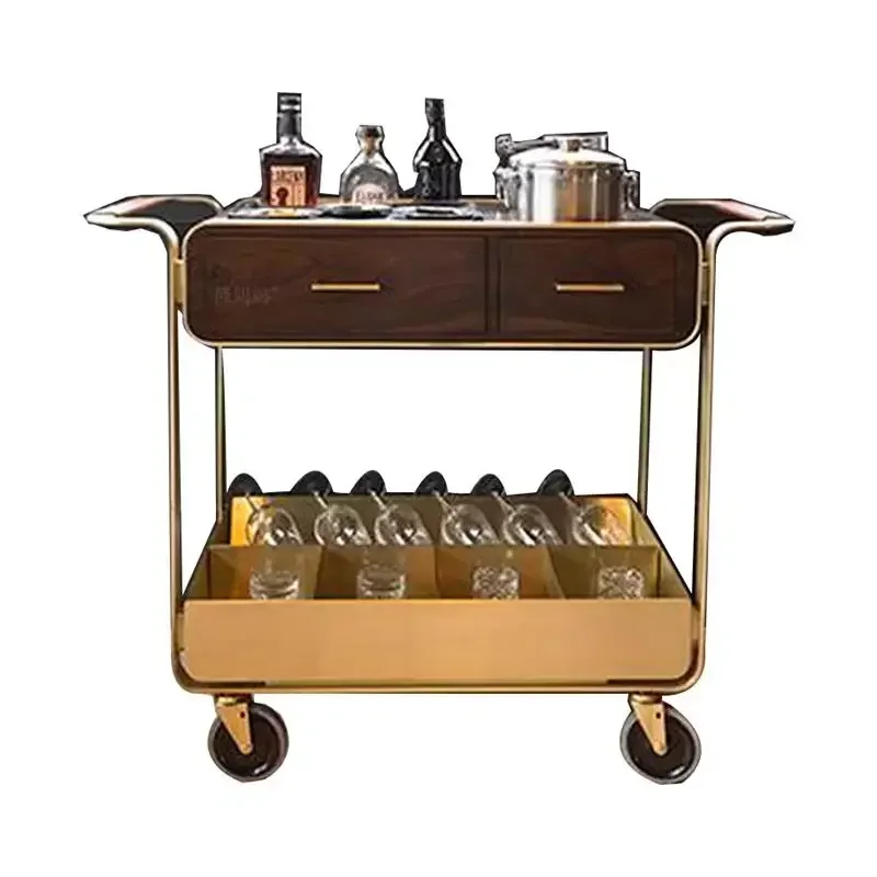 سيارة طعام ذهبية للفيلا، قطار طائرة فندقي حديث راقي على درج خبز تقديم الطعام من الخشب الصلب الصامت #5