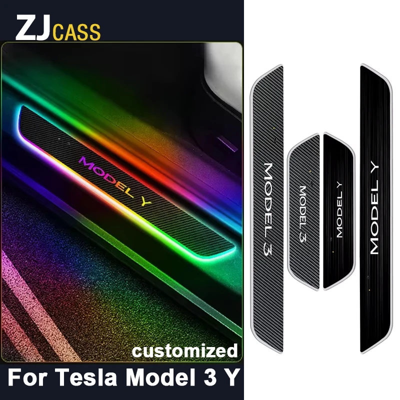 

For Tesla Model Y Model 3 Car Door Sill Light Welcome Scuff Plate Pedal light RGB Colour Multi-Mode LED Decoration Accessories