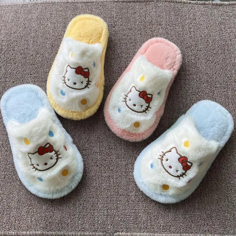 

Sanrio Hello Kitty, детские хлопковые тапочки, осенне-зимняя теплая домашняя обувь, модная новая повседневная домашняя обувь с героями мультфильмов в стиле аниме