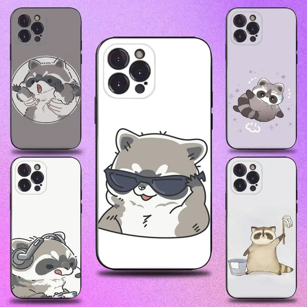 

Raccoon Cute Phone Case For iPhone 16,15,14,13,12,11 Plus,Pro Max,XS,X,XR,SE,Mini,8,7,Soft Silicone Black Cover