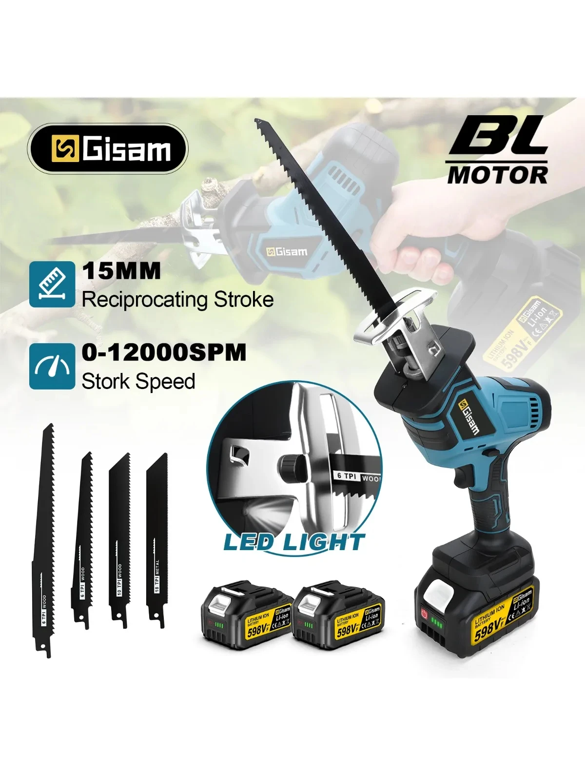 G nto 3600 W bürstenlose Säbelsäge 12000 SPM Holz Metall Rohr Schneiden Elektrische Säge Elektrowerkzeug für Makita 18 V Batterie Pins