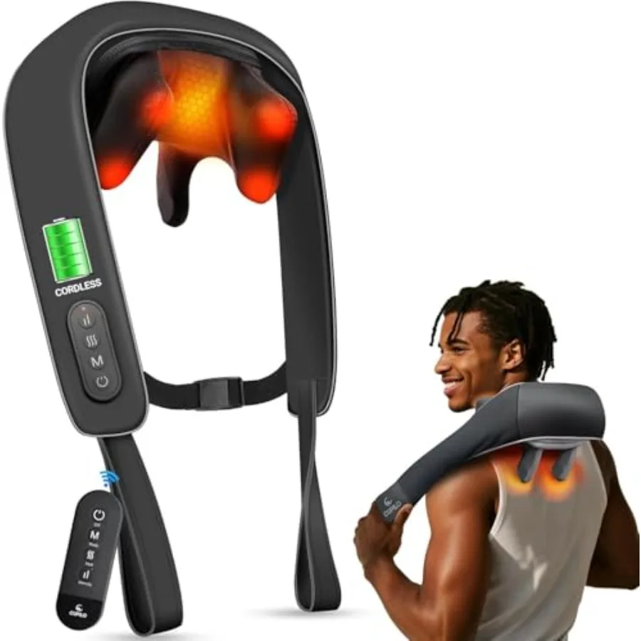 

Shiatsu Neck and Shoulder Massager with Heat [Remote Control] FSA Eligible HSA 6D Kneading Neck Massager for Pain Relief Deep T