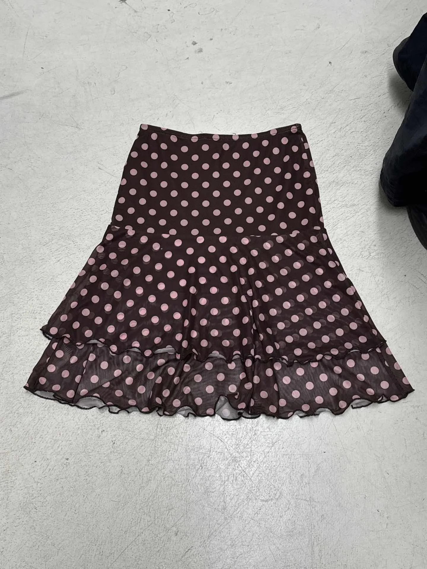 Jupe mi-longue à pois pour femmes, Vintage, nœud papillon, maille transparente, ourlet à volants, mode rétro, jupe décontractée pour sortir, tendance