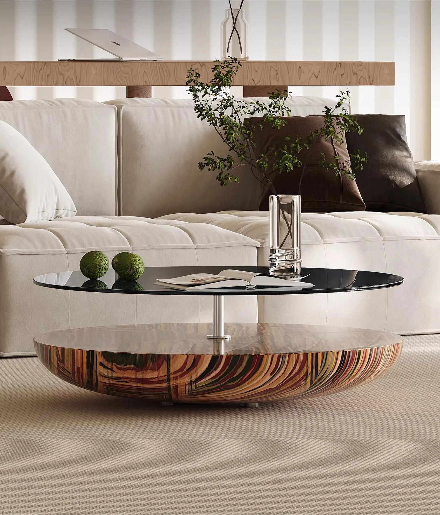 

coffee table rainbow pattern high-end living room small apartment round household tempered glass art minimalist