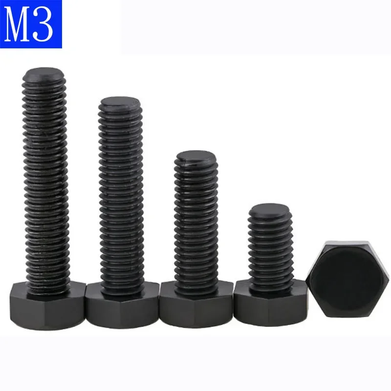 M3 x 0.5 Black Plastic Nylon External hex Black Plastic Nylon Hexagon Head Cap Set Screws  bolts DIN 933