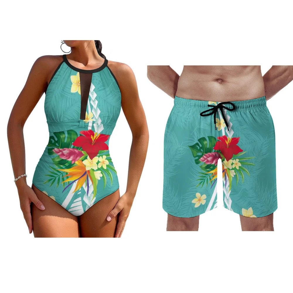 

2024 полинезийское Ретро этнический дизайн женское цельное бикини под заказ мужские пляжные шорты летние морские