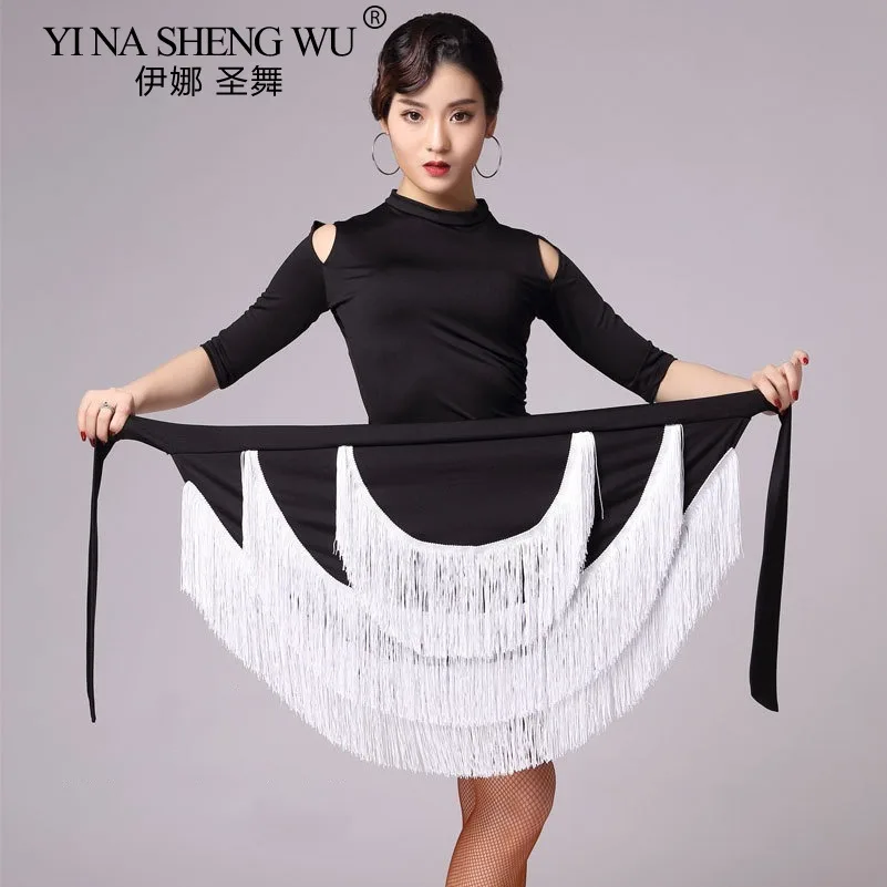 Women/girl's Latin Dance Skirt Lace-up Tassel Fringe Latin Dancing Skirt Practice Cloth Samba Tango Chacha Dancing Hip Scarf