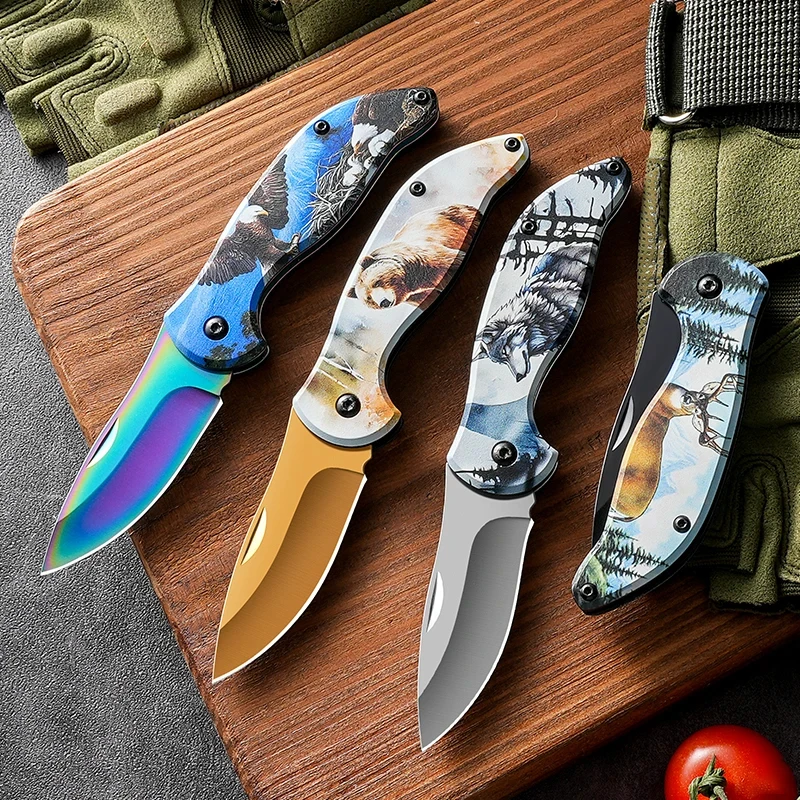 Household stainless steel folding fruit knife Kitchen melon knife Pocket knife Portable outdoor camping knife