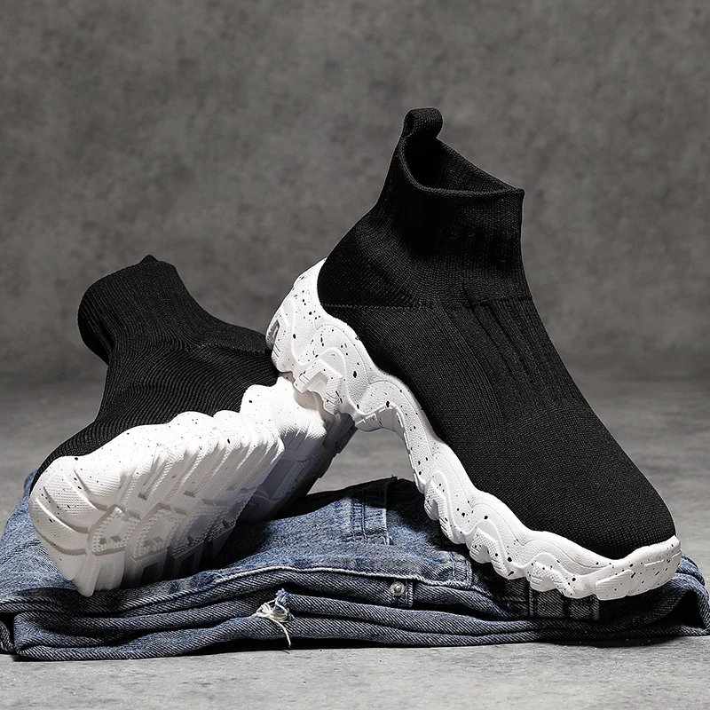 Men Shoes New Comfortable High-top Walking Shoes Women Lightweight Fashion Casual Sneakers Breathable Slip on Mens Loafers Black