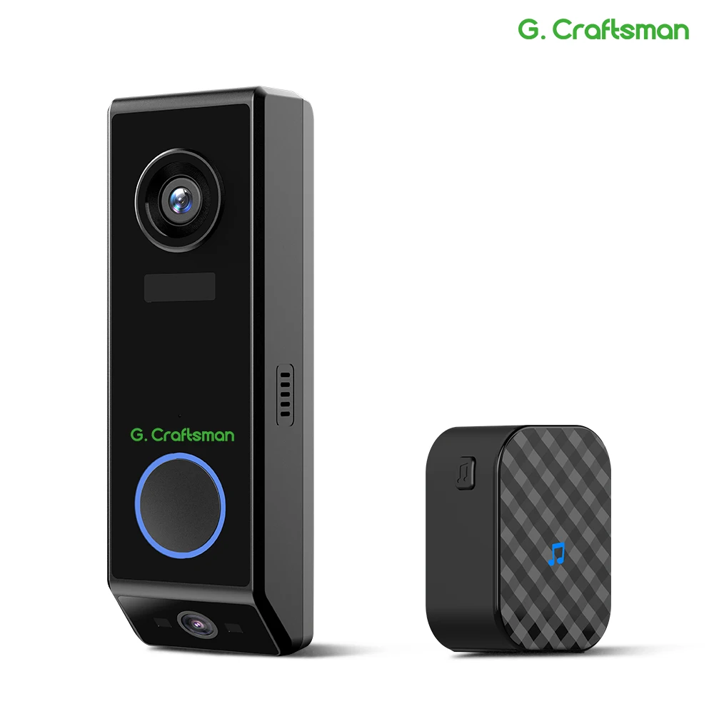 G.Craftsman Wireless WiFi Video Doorbell with Battery,Smart PIR Motion Detection,Night Vision,Intercom Doorbell Ring P10