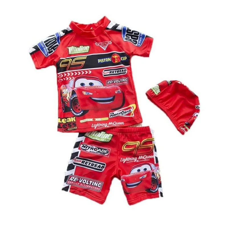 Disney New Boys Swimsuit Split Cartoon Cute Lightning McQueen Pattern Boys Swimsuit Quick-Drying Swimsuit Set Gift Wholesale