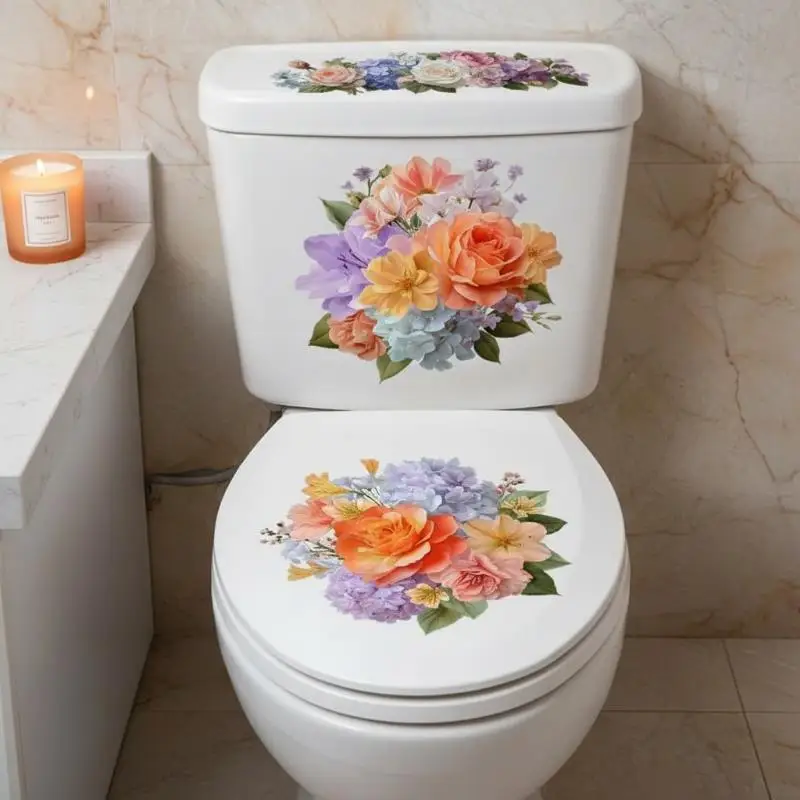Floral Toilet Sticker Waterproof Easy Remove Bathroom Toilet Lid Wall Decal Perfect Housewarming Gift for Women