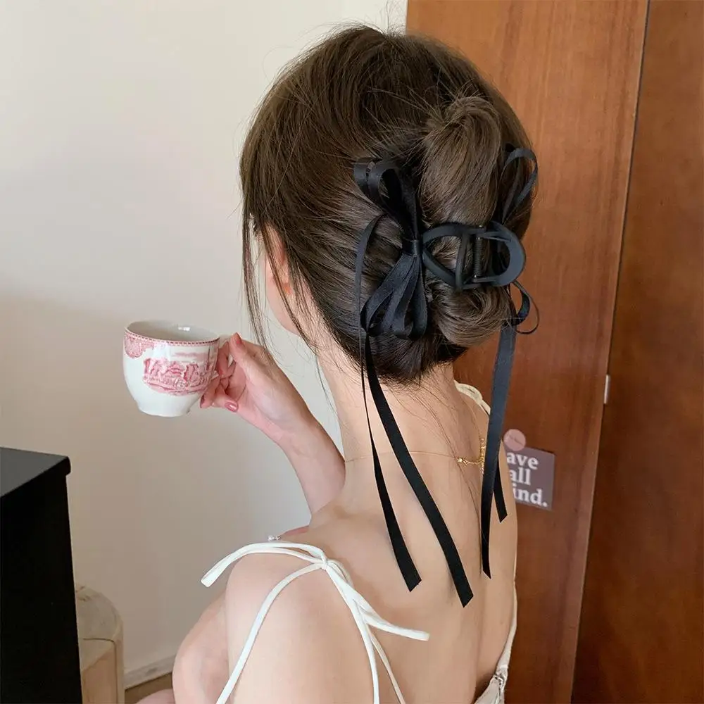 Internet Famous Black Ribbon Bow Grab Clip New Sweet and Cool Hair Clip Accessories