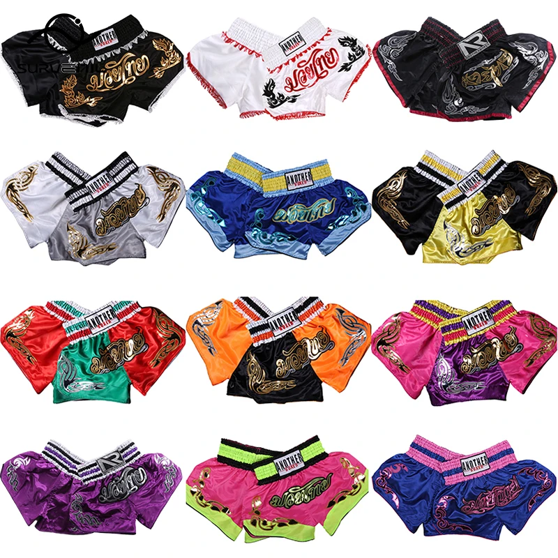 Muay Thai Pants Satin Kickboxing Shorts Thai Boxing Shorts for Women Men Children Gym MMA Grappling Fighting Training Clothes