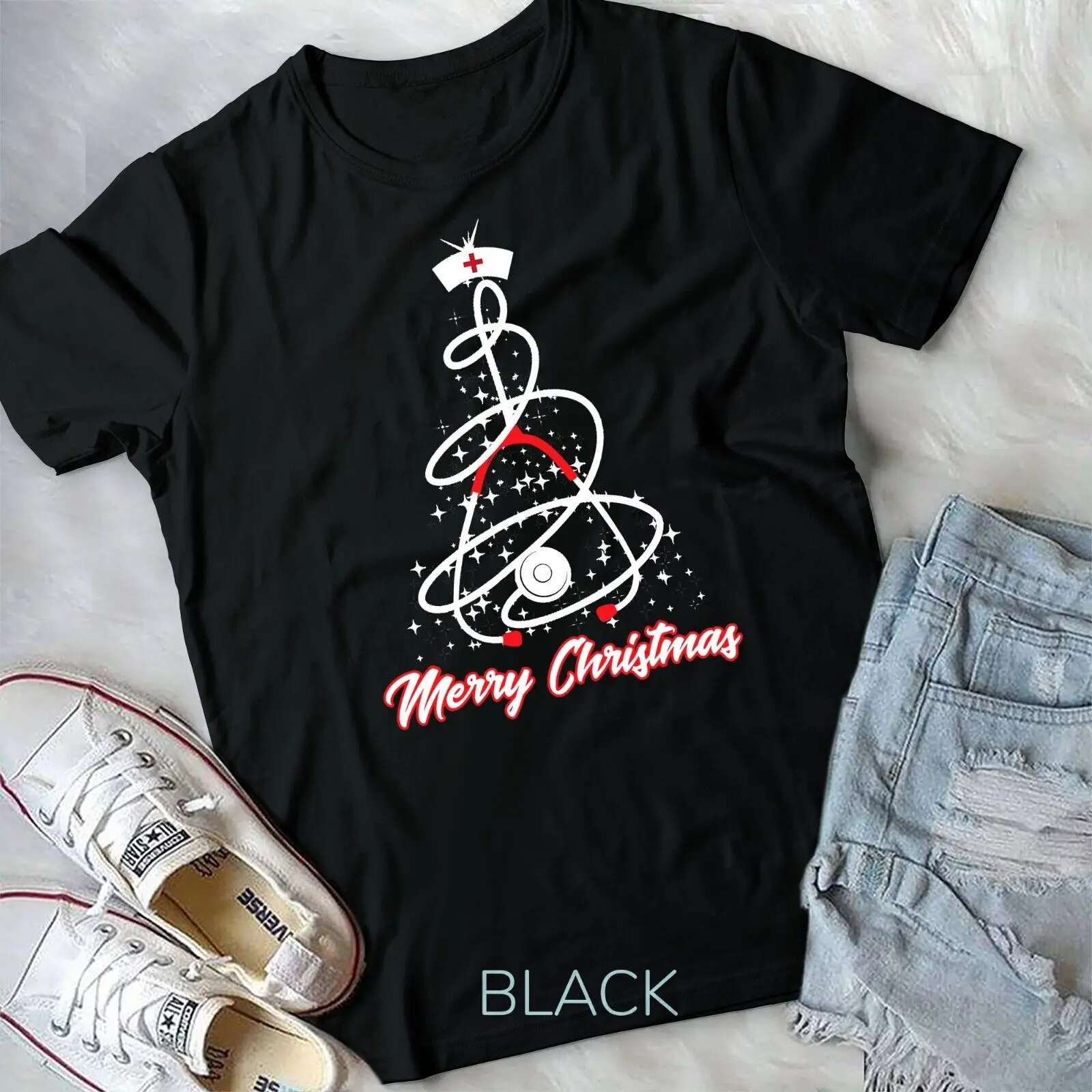 

Merry Christmas Nurse Shirt Yuletide Practitioners Cute Gift Unisex T-shirt