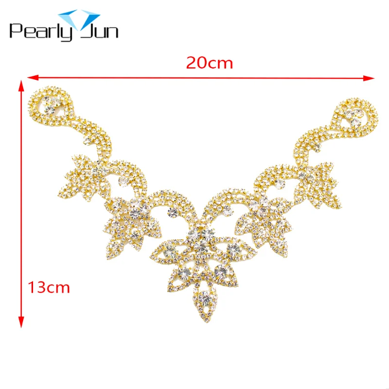 1 Pieces of Creative Gold Flower Glass Long Rhinestone Applique DIY Sewing Accessories Use For Clothing Shoes Hat YH001~015