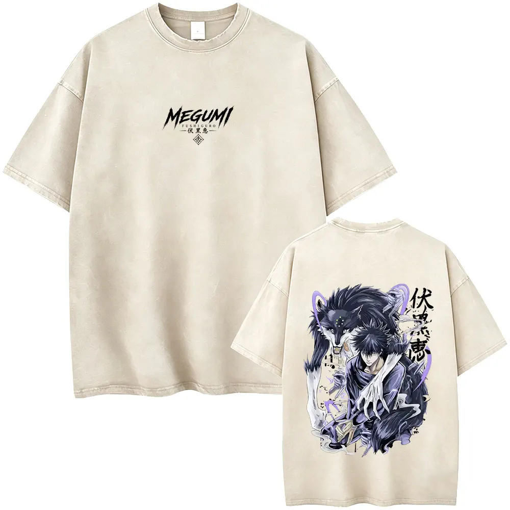 Washed Vintage Anime Jujutsu Kaisen Maki Zenin T-shirt Men Women Casual Oversized Cotton T Shirt Male Manga Harajuku Streetwear