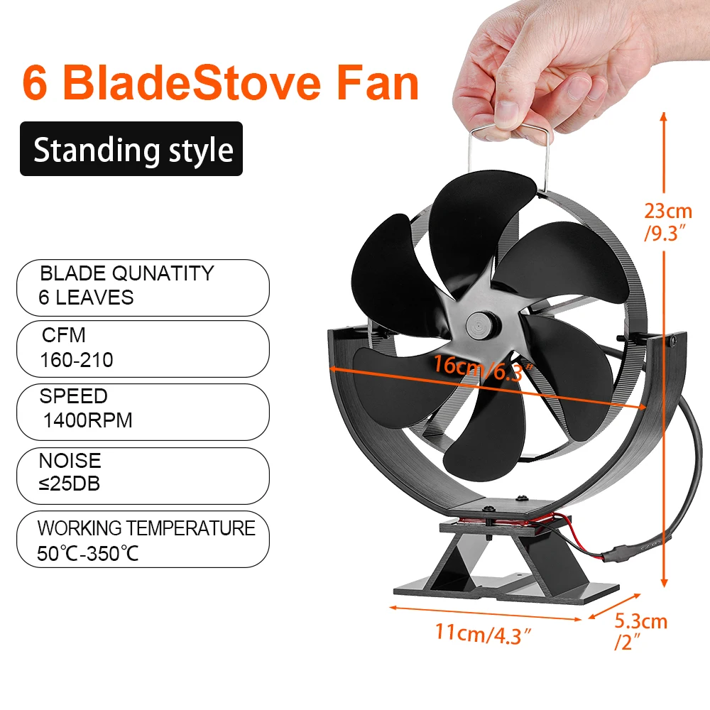 6 Blades Heat Powered Stove Fan 360 Degree Rotatable Fireplace Fan Log Wood Burner Eco-fan Quiet Efficient Heat Distribution Fan