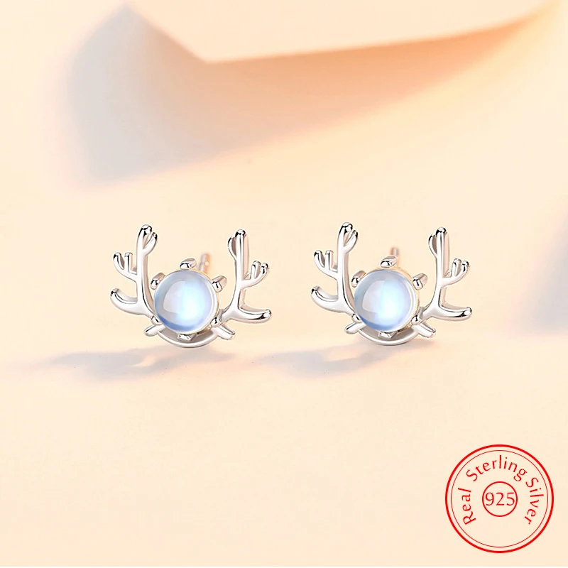 

Solid 925 Sterling Silver Crystal Jewelry Vintage Elk Stud Earrings For Woman New XY0298