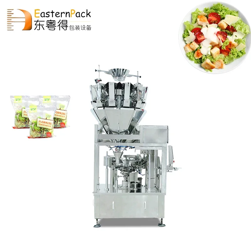 Full Automatic Rotary Doypack Baked Stuffed Tomatoes Meatballs In Sauce Cauliflower Soup Packing Machine