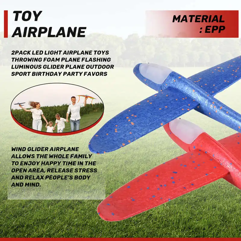 

2Pack LED Light Airplane Throwing Foam Plane Flashing Luminous Glider Plane Outdoor Sport Birthday Party Favors
