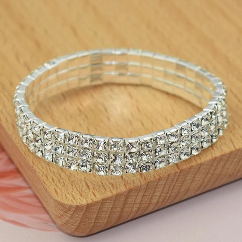Klassisches mehrfach glänzendes Strass-Kristall-Stretch-Armband für Frauen und Mädchen, Braut, Hochzeit, elastisches Armband, Gold- und Silberfarbe – Detail 16