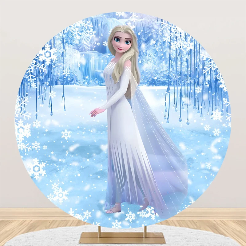 Frozen Elsa Princess Elastic Circle Backdrop Photography Photo Background Props Baby Shower Birthday Party Decoration Photozone