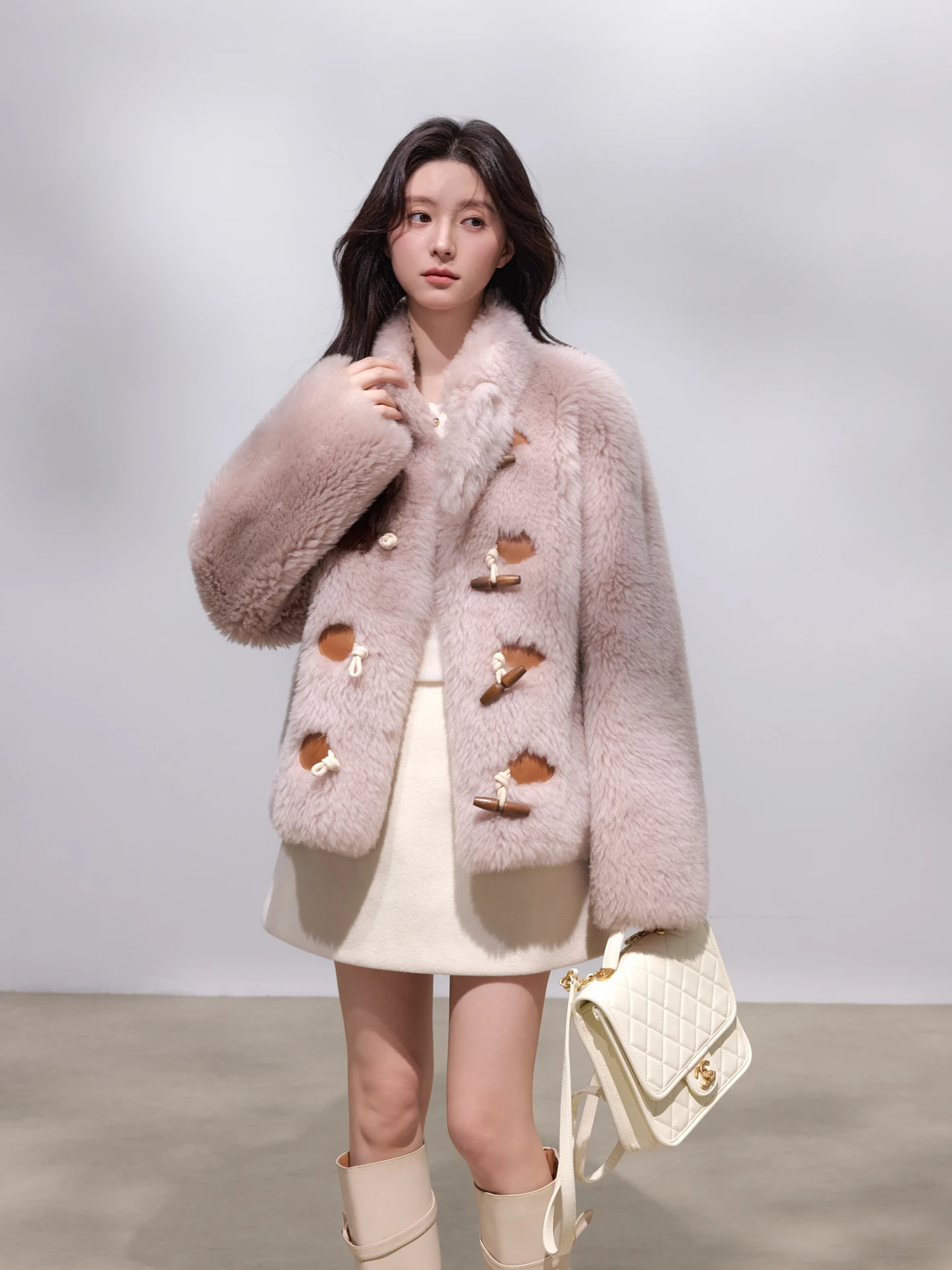 Toscan Sle ort Coat Mouton Fur Inteated Jaet Young Women's Casual Long Sve Collar Woolen Leather Outerwear