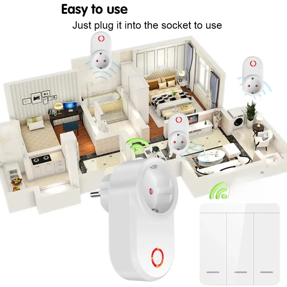 Smart Light Switch Wireless Remote Control Wall Switch Electric Socket EU FR Universal Plug 220v 15A Electrical Outlets LED