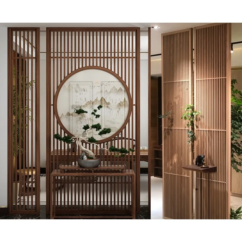 Solid Wood Grille Room Divider New Chinese Foldable Screen for Living Room Office Hotel Display