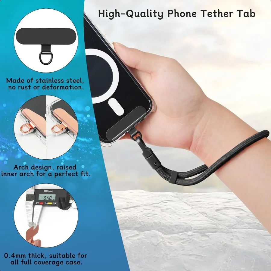 Sostituzione universale della cinghia del telefono con linguetta in metallo StickyFree per cordino del telefono da 2 pezzi per custodia completa del telefono