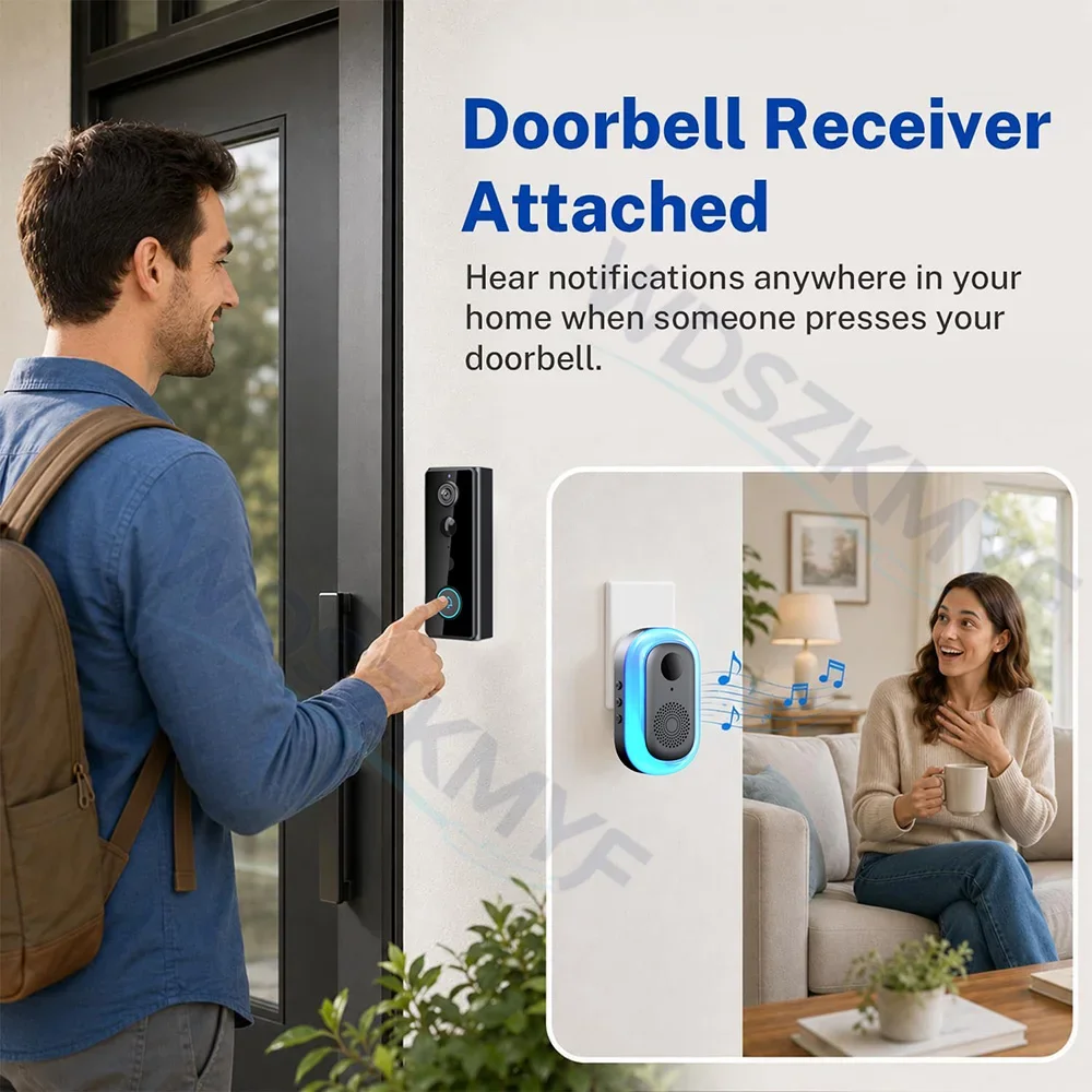Tuya WiFi doorbell 2-way Video Doorbell 1080P,Free cloud,waterproof,4000mAh battery,long standby,2MP HD Wireless Security Camera