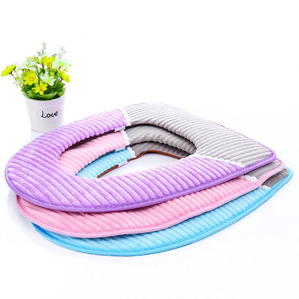 

Warm Seat Cover Thickened Corduroy Stripe Non-Slip Pad For Home Travel Winter Bathroom Decor Toilet Seat Thickened Toilet
