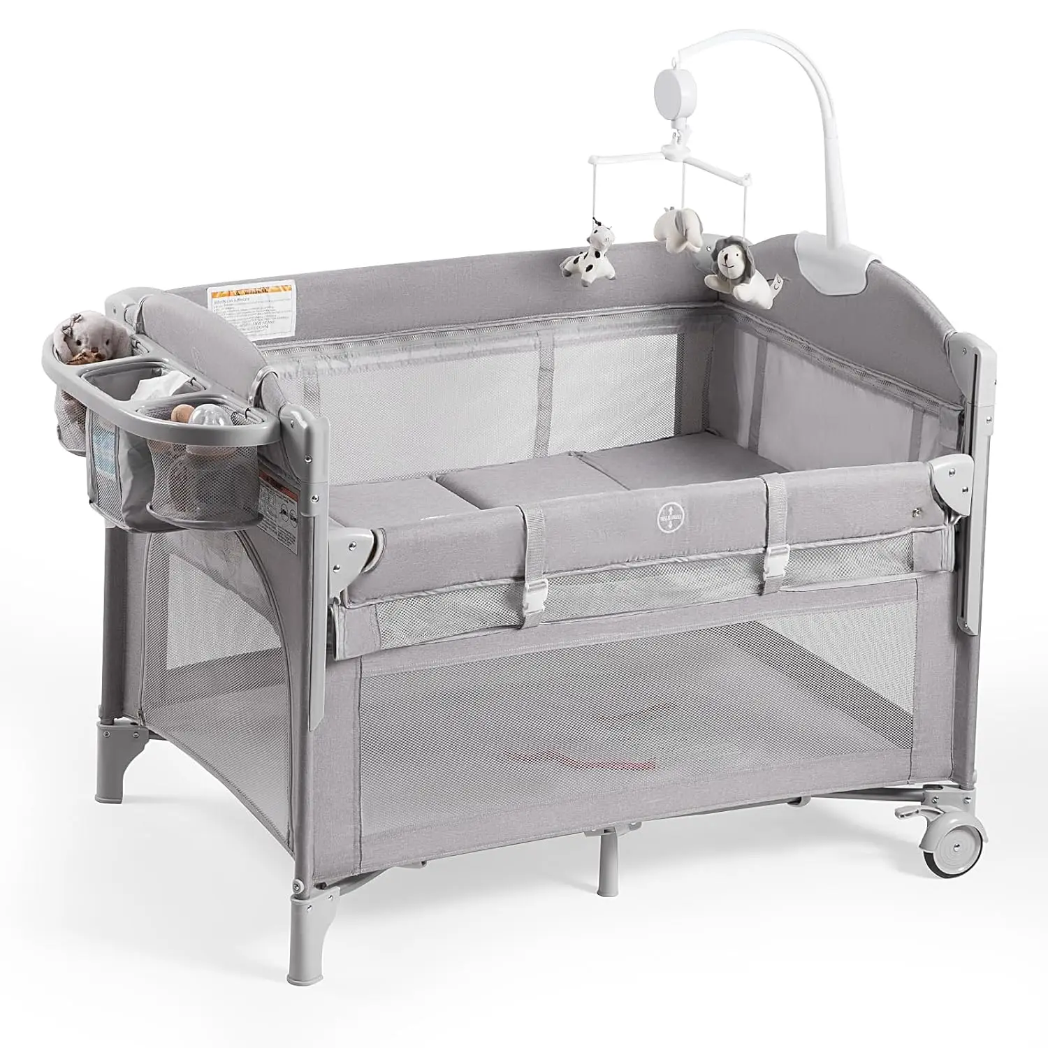 

Rinnebbit Baby Bassinets Bedside Sleeper, 4 in 1 Portable Bedside Crib w/Mattress, Diaper Changer, Storage Basket, Music Box, Ca