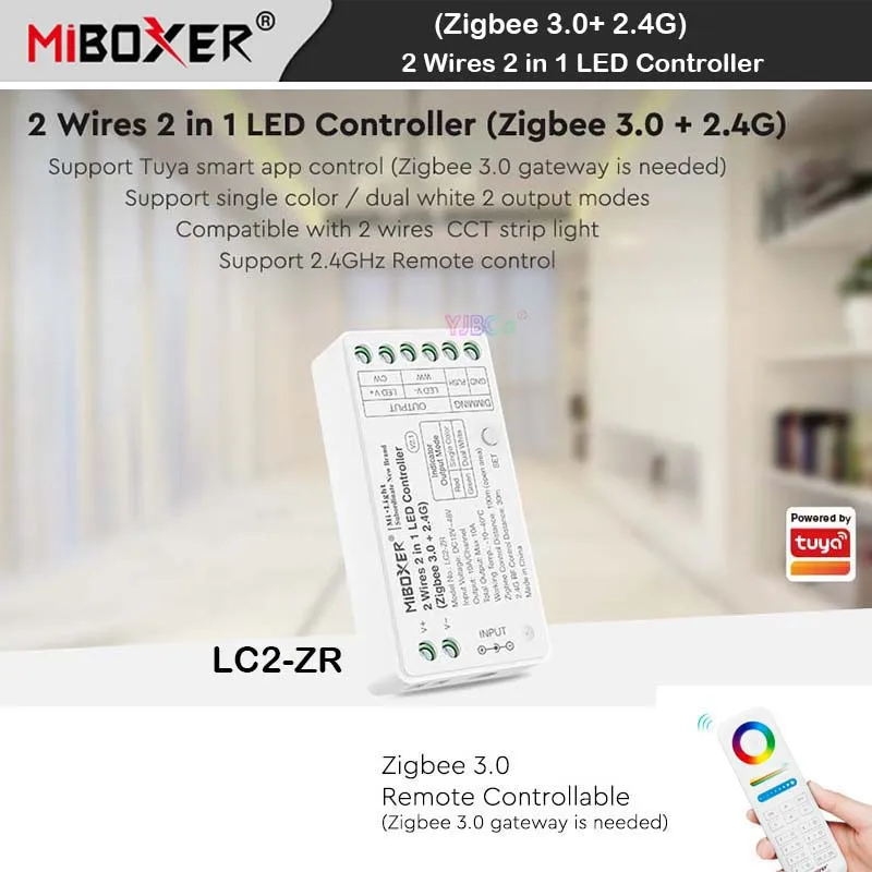 

Miboxer Zigbee 3.0 2 в 1 Контроллер двойной белой светодиодной ленты 2,4G Одноцветный диммер для 12 В 24 В постоянного тока CCT 2 провода COB Strips Light