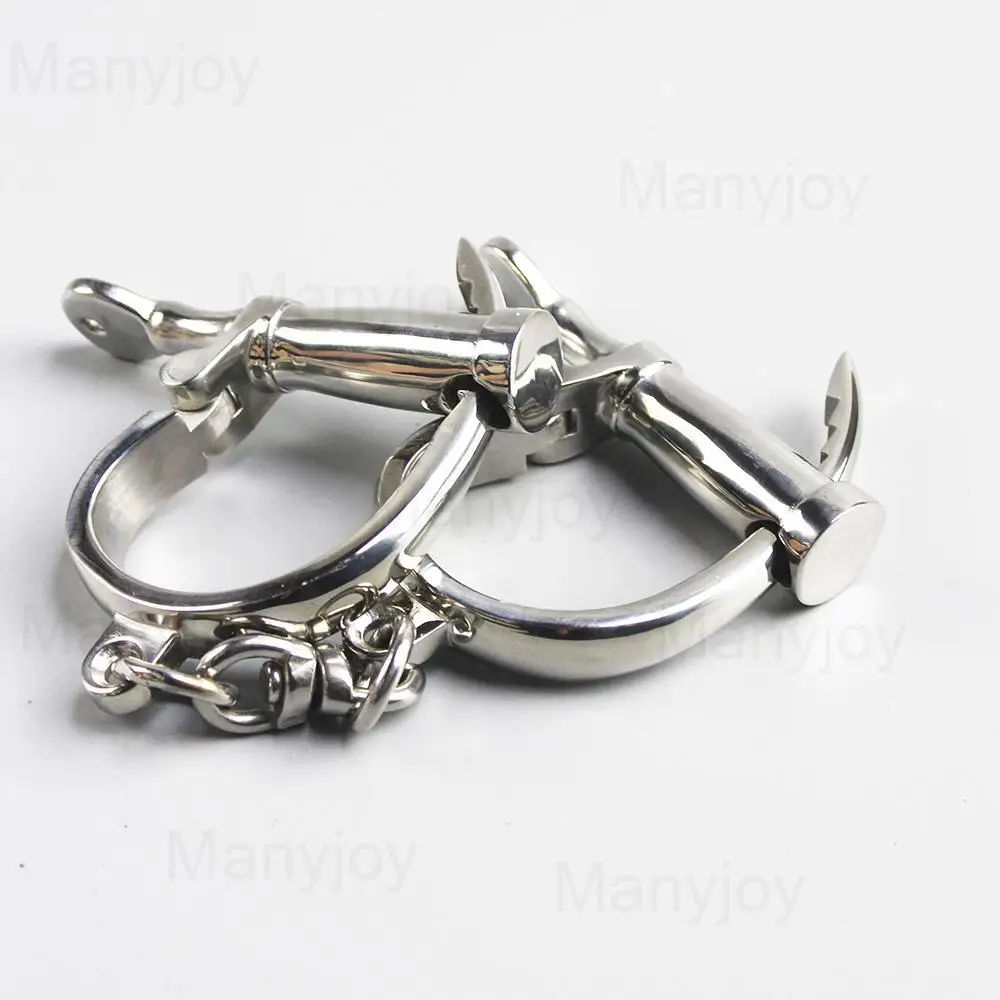 Stainless Steel Horseshoe Shackle Handcuffs Chain BDSM Lock Wrist Ankle Cuffs Slave Shackle Bondage Sex Toy for Couple