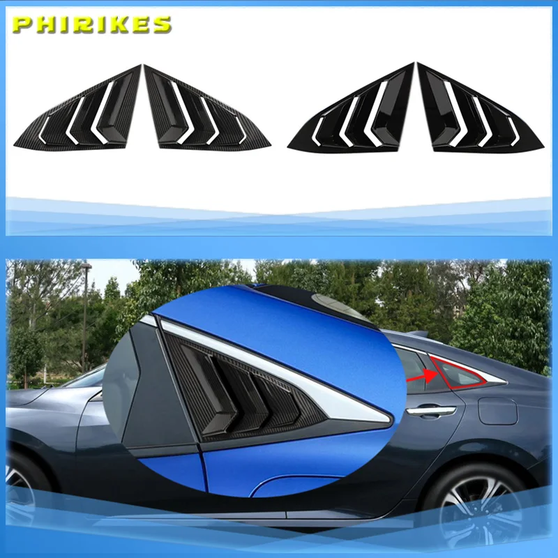 For Honda Civic 10th Sedan 2016-2020 2021 Car Triangle Rear Side Window Trim Vent ABS Air Flow Shutter Accessories