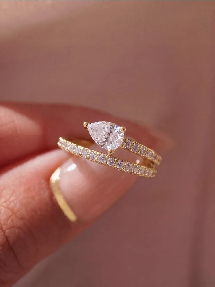 925 Sterling Silver Romance Pear- Shaped Full Zircon Ring For Women Daily Party Engagement Wedding High Quality Fine Jewelry